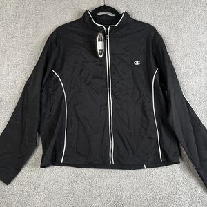 CHAMPION Elite Windbreaker Jacket Womens XL Black Full Zip Pockets Zip Cuffs